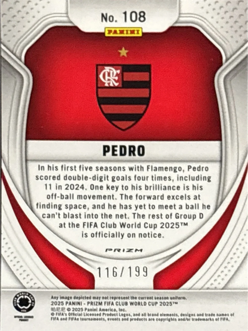 Panini Prizm Orange Refractor Pedro Rookie Soccer Trading Card LE 116/199